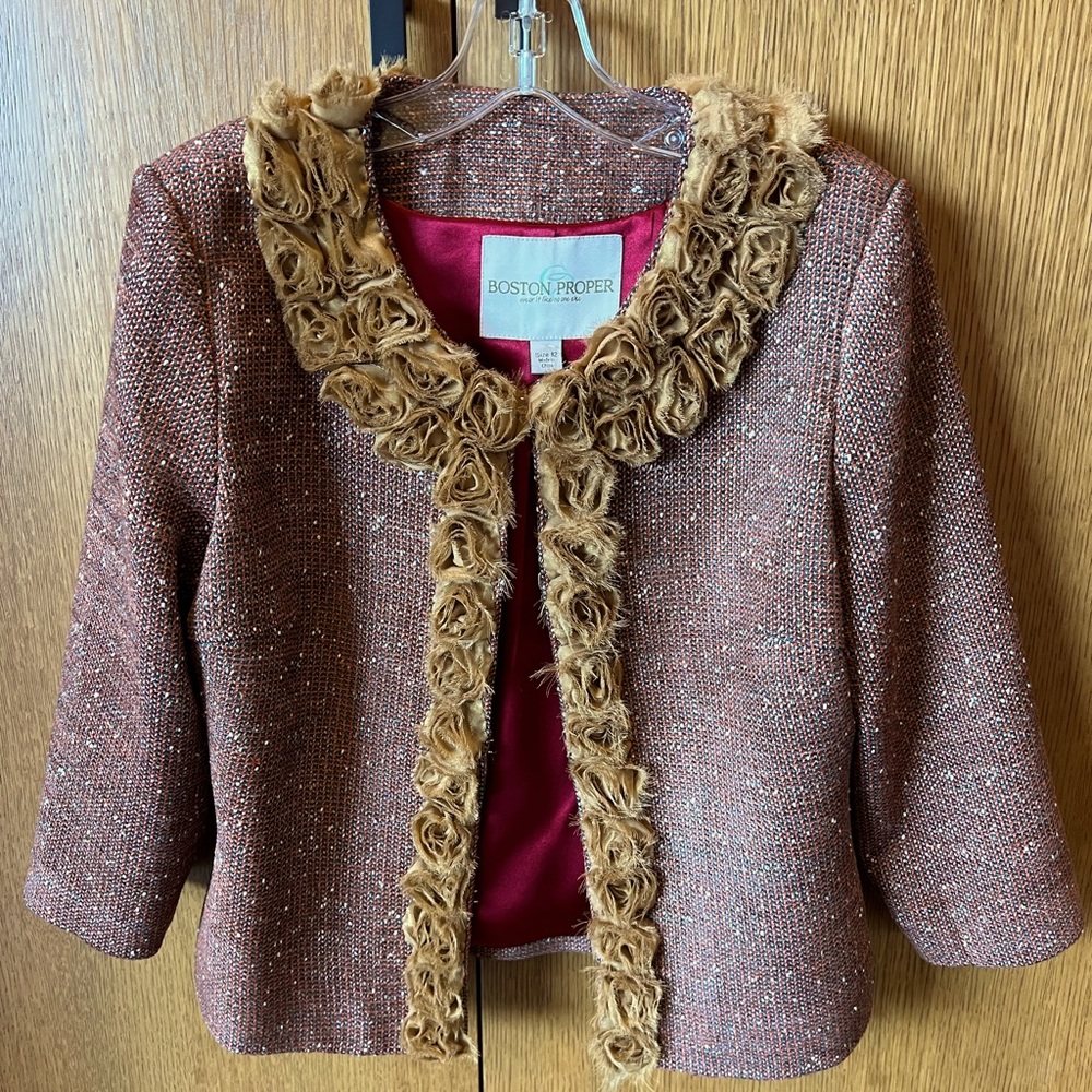 Stylish floral collar wool tweed jacket by Boston Proper.